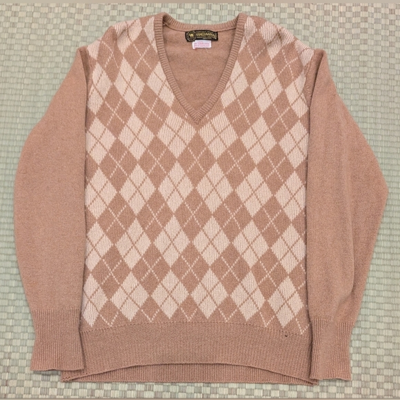 Kamelhaarhaus 100% Camelhair Argyle V-nexk Sweater Men's Size M Made in Scotland